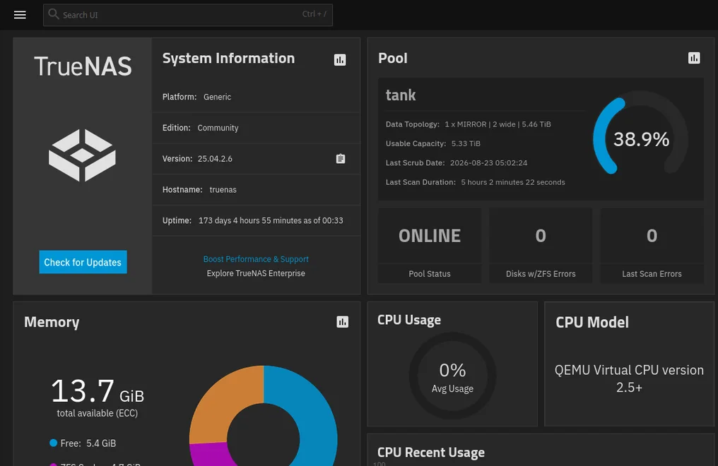 My TrueNAS dashboard